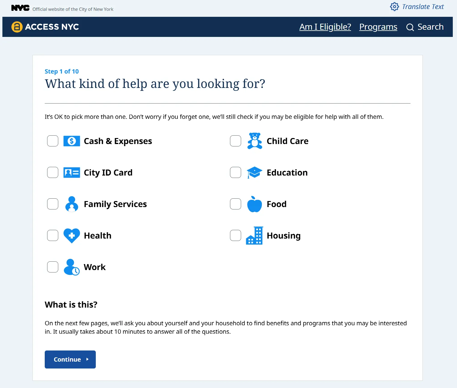 ACCESS NYC screening questions